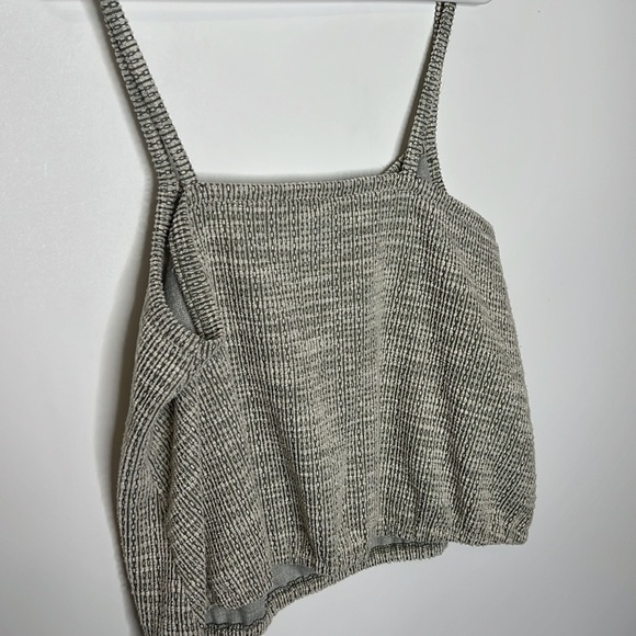 LOFT knit beige & green Cropped elastic waist tank top - Picture 6 of 6